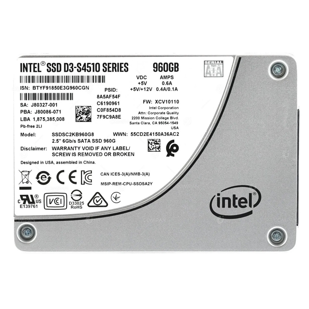 SSDSC2KB960G8 INTEL D3-S4510 SSD 960GB SATA 6G 2.5" SFF
